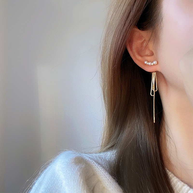 Bông Tai Mạ Bạc 925 Dáng Dài Đính Ngọc Trai Nhân Tạo Thời Trang