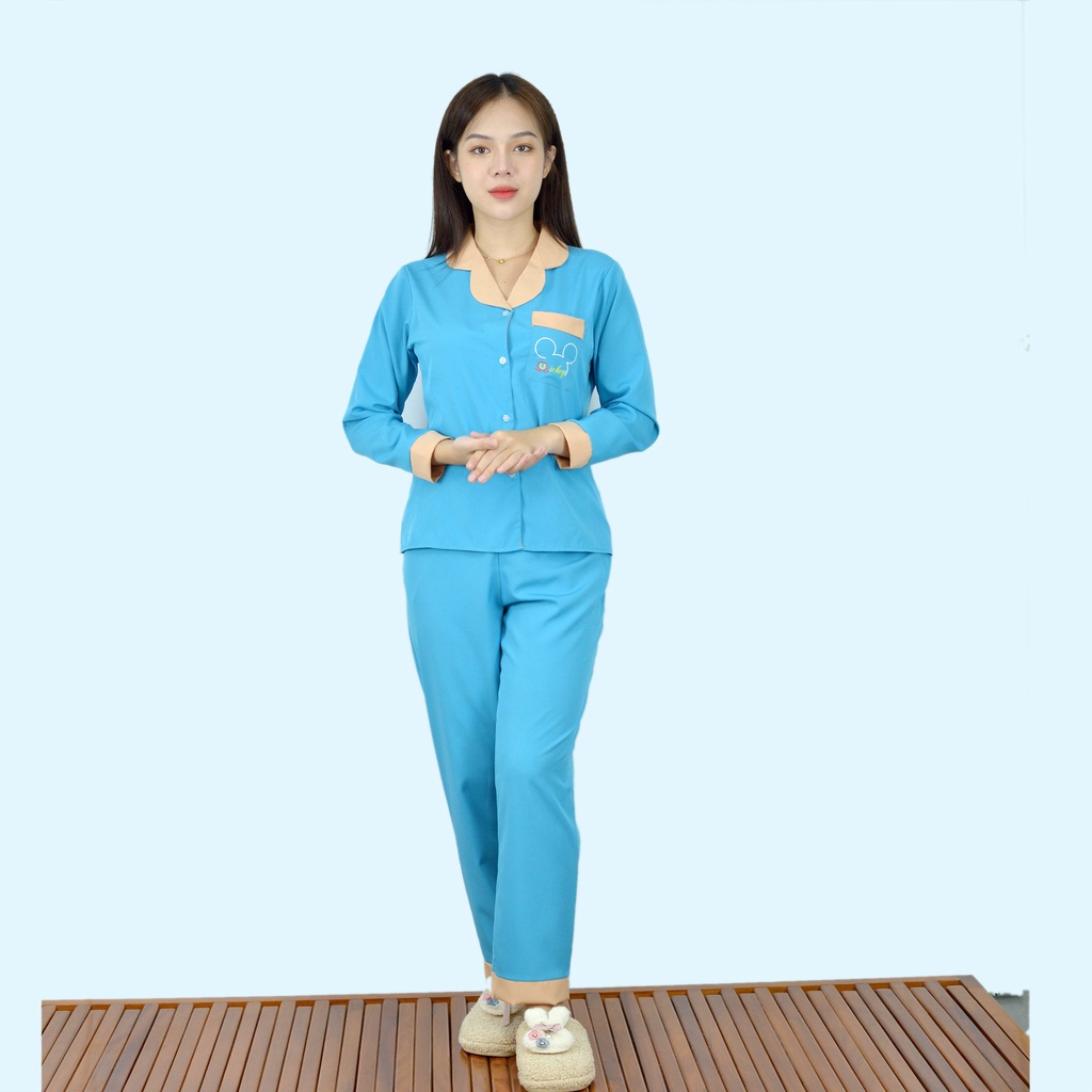 Bộ đồ bộ Pijama màu XANH BIỂN PHA SỮA tay dài quần dài lụa cao cấp - Thoải Mái Nhẹ Nhàng