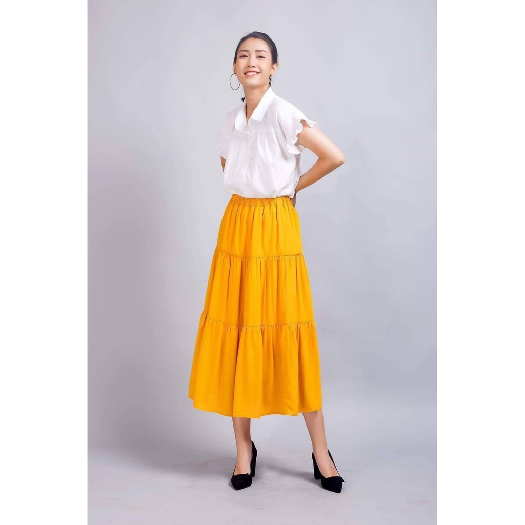 Chân Váy Nữ Midi Dáng Dài 2 Lớp Lưng Thun Siêu Xinh