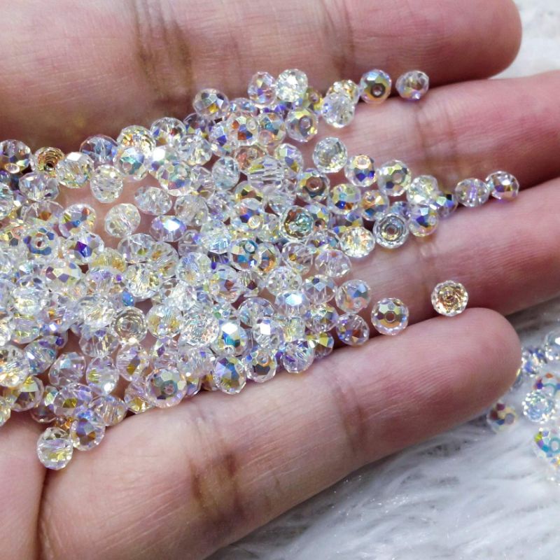 Hạt đá pha lê tròn bẹt trắng ánh 7 màu cao cấp size 4mm 6mm 8mm dùng làm trang sức vòng tay sang trọng