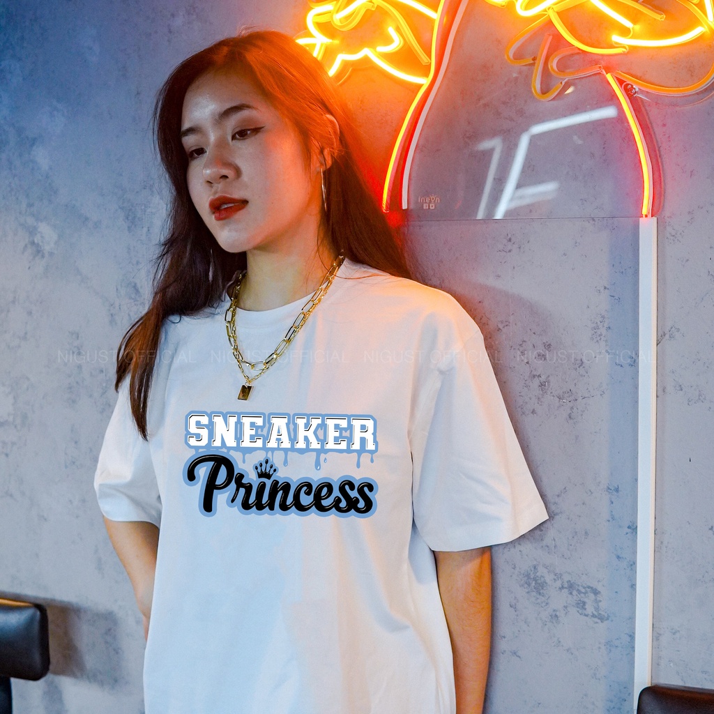 Áo Thun đen trắng tay lỡ NIGUST Sneaker Princess N112 vải cotton cao cấp 4C Fullbox