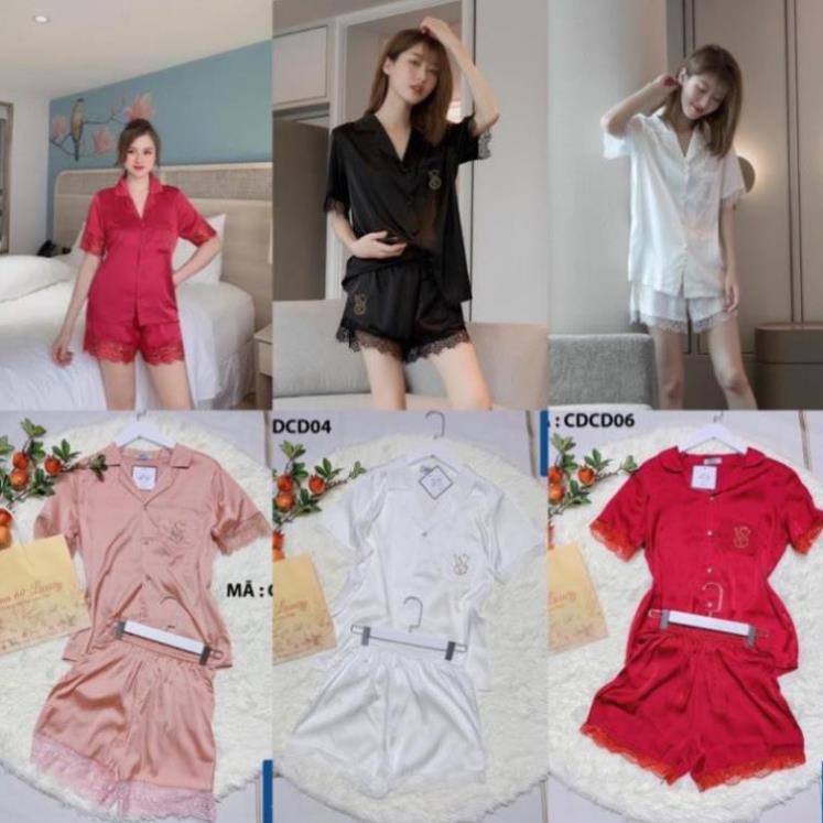 🔥RẺ VÔ ĐỊCH🔥 Pijama lụa ngắn tay cao cấp, đồ bộ mặc nhà nữ thiết kế chất latin loại 1 cộc đùi ren đính đá sang trọng