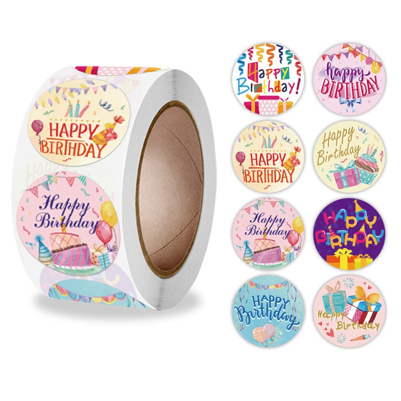Bộ 500 Nhãn Dán In Chữ Happy Birthday 8 Kiểu Độc Đáo Trang Trí Gói Quà DIY