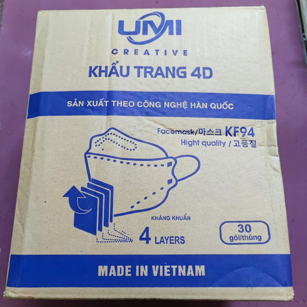 Khẩu Trang Y Tế 4 Lớp, Khẩu Trang KF94 Máy 4D Màu Trắng Kháng Khuẩn Chống Bụi Mịn Cao Cấp Công Nghệ Hàn Quốc