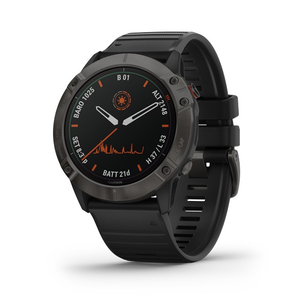 Đồng Hồ Thể Thao Garmin Fēnix 6X (Titanium Carbon Gray DLC with Black Band, Pro Solar)