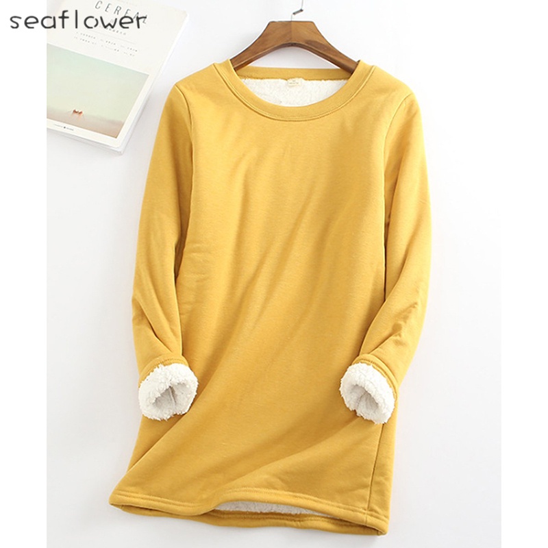 Áo sweater cổ tròn tay dài vải lông cừu mềm mại thoải mái thời trang mùa đông cho nữ