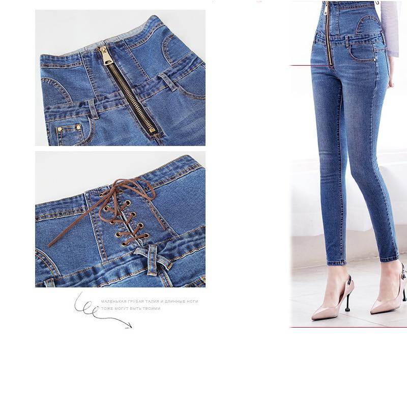 Big Sizes Front Zipper Super High Waist Jeans Women Push Up Shaping Jeans Plus Size Skinny Jeans For Women Bandage Denim Pants