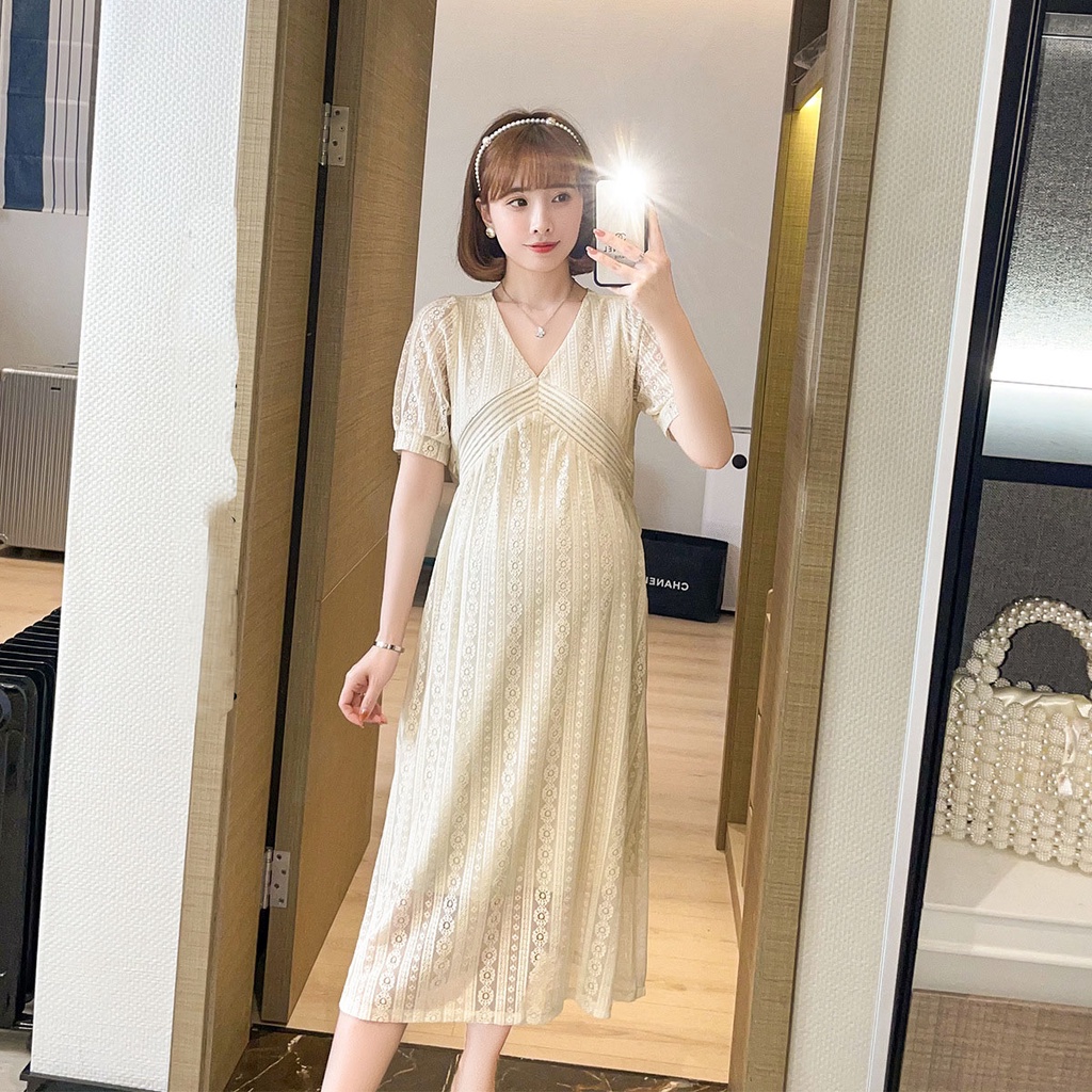 Váy đầm bầu xuông cho con bú thiết kế công sở, dự tiệc cho mẹ bầu phong cách hàn quốc sang trọng lịch sự mới mùa hè