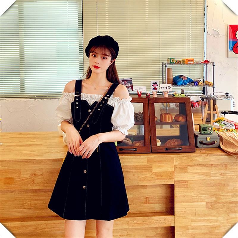 #O18 Set váy yếm, áo tay phồng trễ vai cực tôn dáng - Silverorder