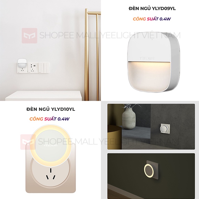 Đèn ngủ tiết kiệm điện Yeelight Plug-in Night Light, ánh sáng vàng 2500K, công suất thấp 0,4W - Bảo hành 6 tháng