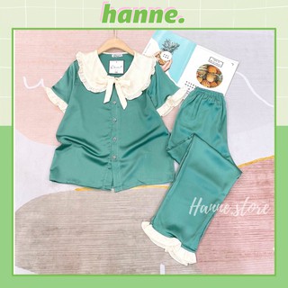 Bộ đồ ngủ Pijama lụa satin áo tay cộc cổ nơ bánh bèo dễ thương phù hợp mặc ở nhà sang chảnh