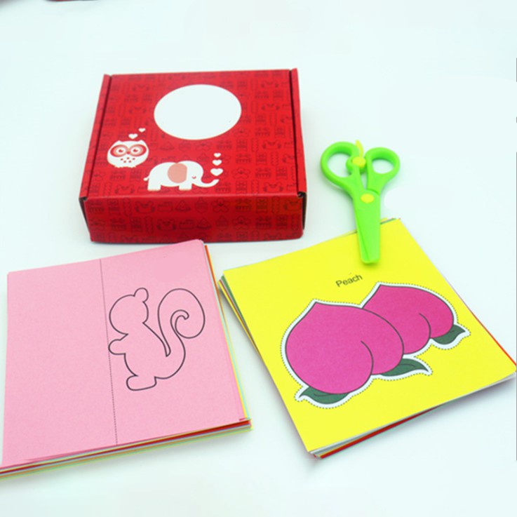 Bộ đồ chơi cắt dán giấy thủ công tạo hình cho bé 240 tờ + kéo an toàn có hình in sẵn