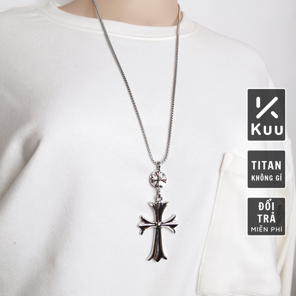 Vòng cổ nam nữ unisex dây chuyền Kuu Studio màu bạc Titan đẹp phụ kiện thời trang - Vòng cổ Chrome Heart