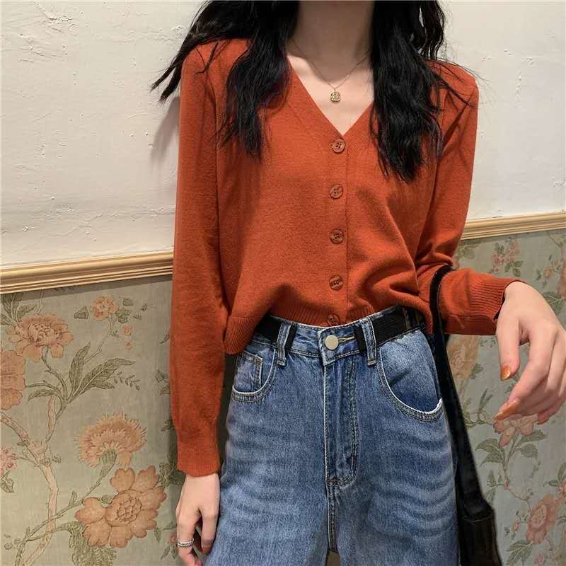 Áo khoác cardigan dệt kim mềm mại tay dài cổ chữ V cài nút thời trang cho nữ
