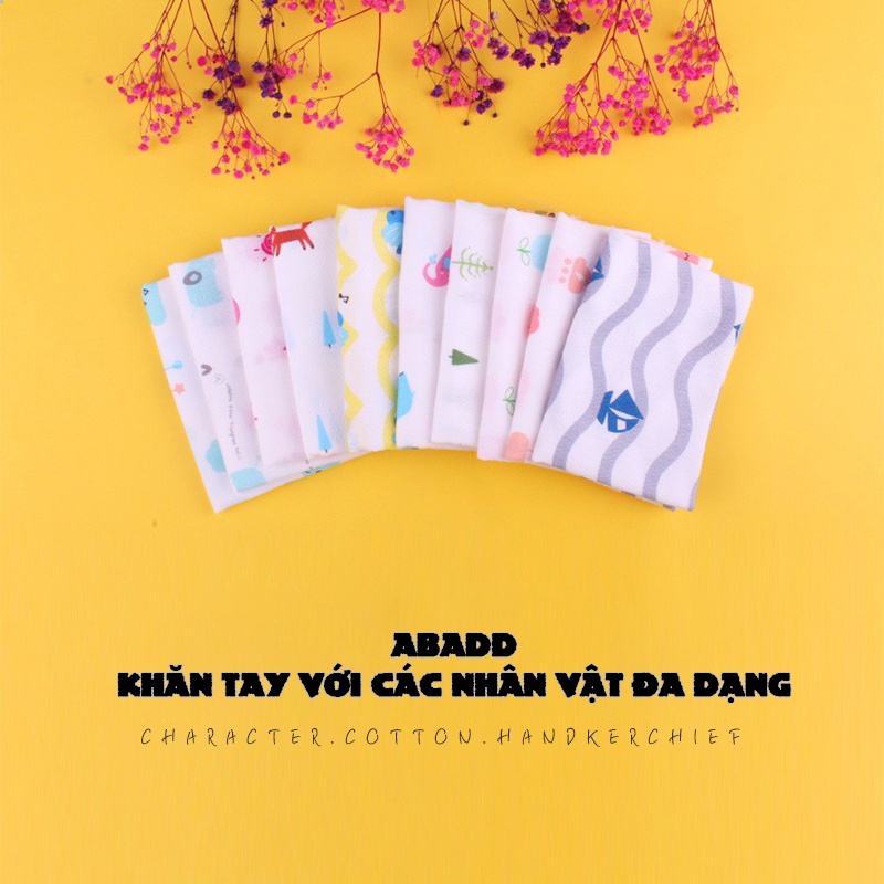 Khăn tay cho bé Abadd Hàn Quốc 100% cotton nhiều họa tiết đáng yêu