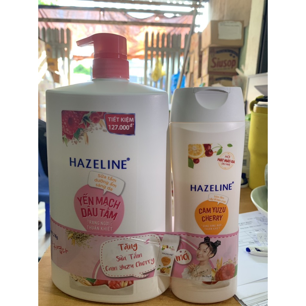 SỮA TẮM HAZLINE CHAI 1L  YẾN MẠCH DÂU TẰM