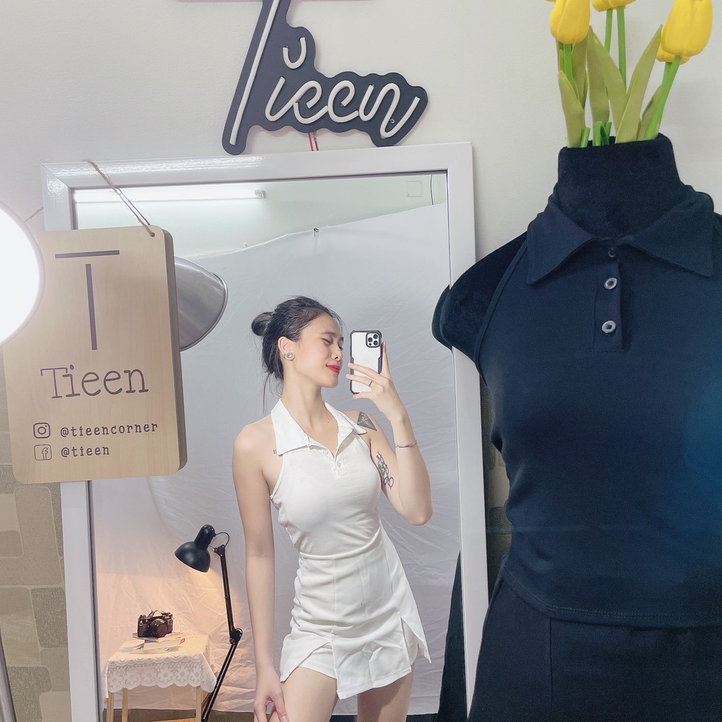 Áo ba lỗ cổ polo hở lưng khoe lưng trần siêu xinh