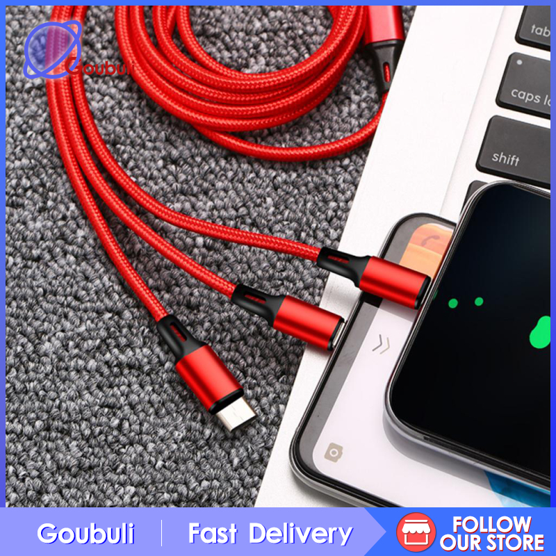 [Goubuli]3 in 1 Multi USB Phone Charging Sync Braided Cable for IPhone Android