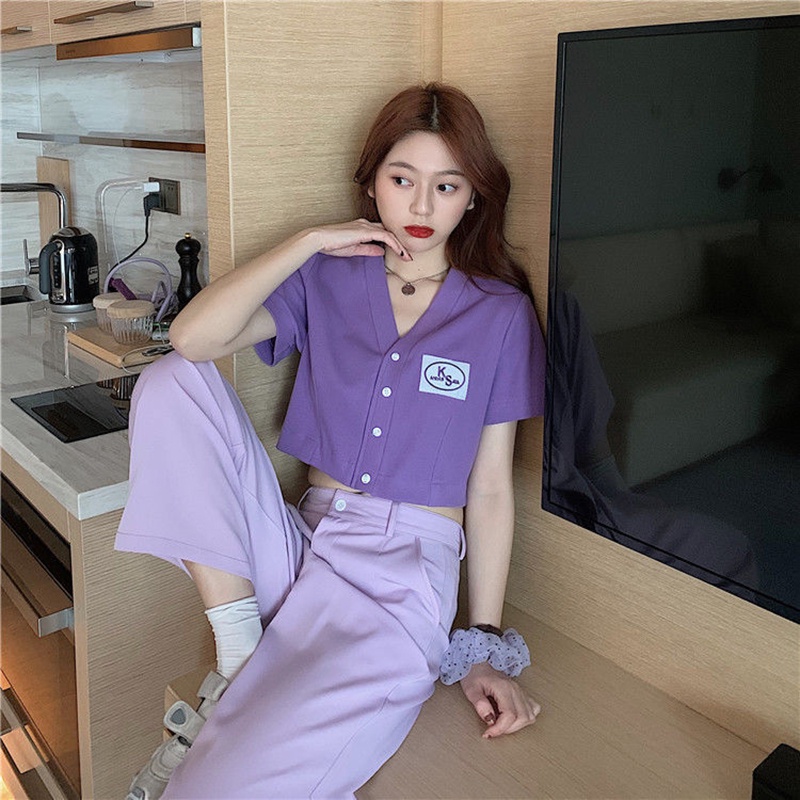 Áo thun tay ngắn chất liệu vải mát dệt kim màu đơn sắc kiểu mùa hè cho nữ