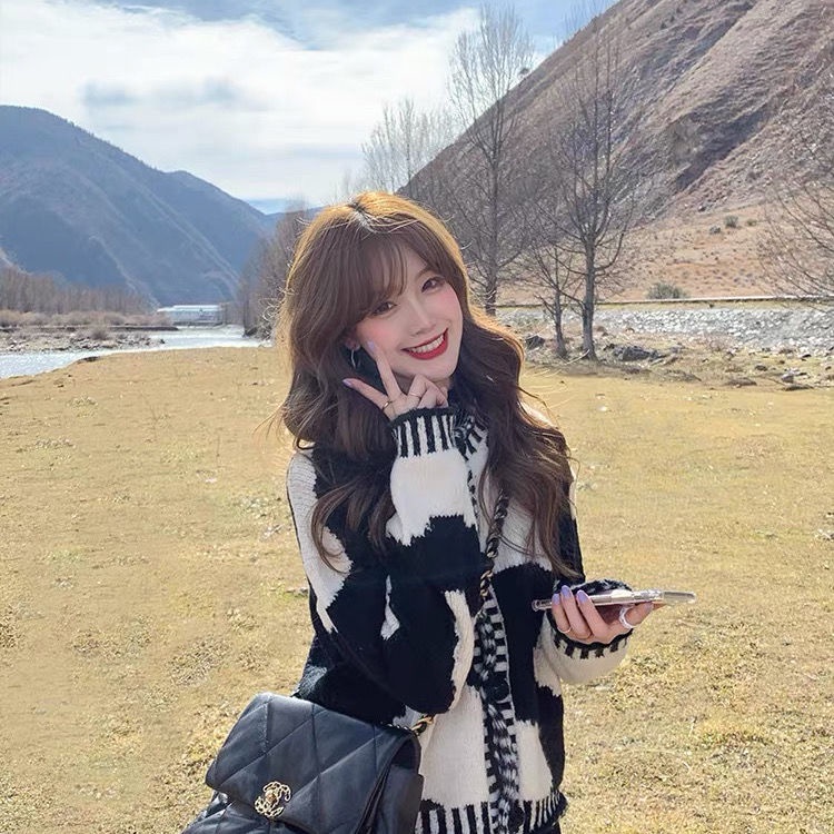 [Spot] Áo len phong cách retro Áo len dệt kim hàn quốc + quần âu nữ phù hợp