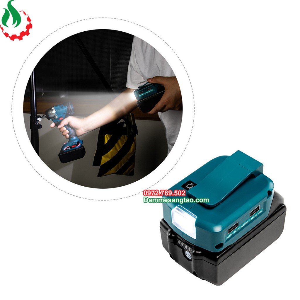 Đế chuyển pin makita 18V cổng sạc điện thoại và DC 12V