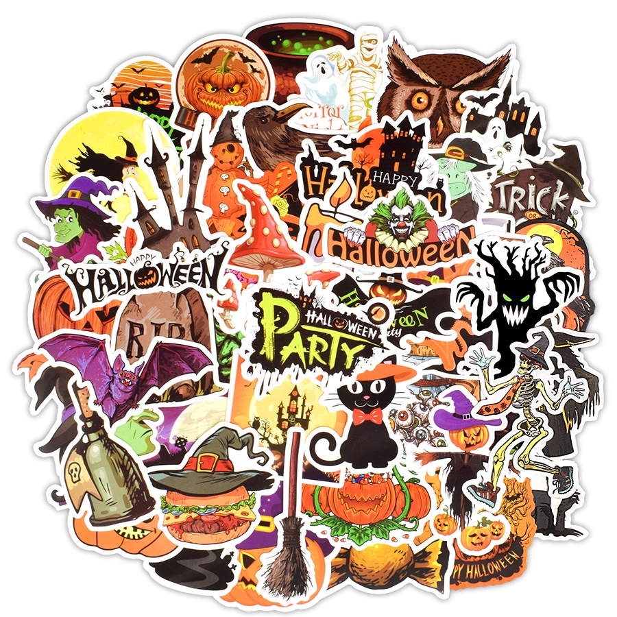 Set 50 sticker dán trang trí chủ đề Halloween thú vị