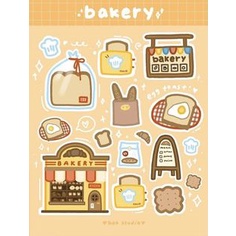 Sticker trang trí số tay bullet journal planner in theo yêu cầu : bakery