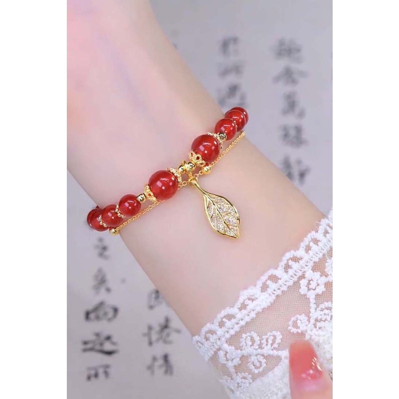 [Hàng Mới] Vòng Tay Chuỗi Hạt Đá Mã Não Đỏ Thiết Kế Thời Trang Độc Đáo