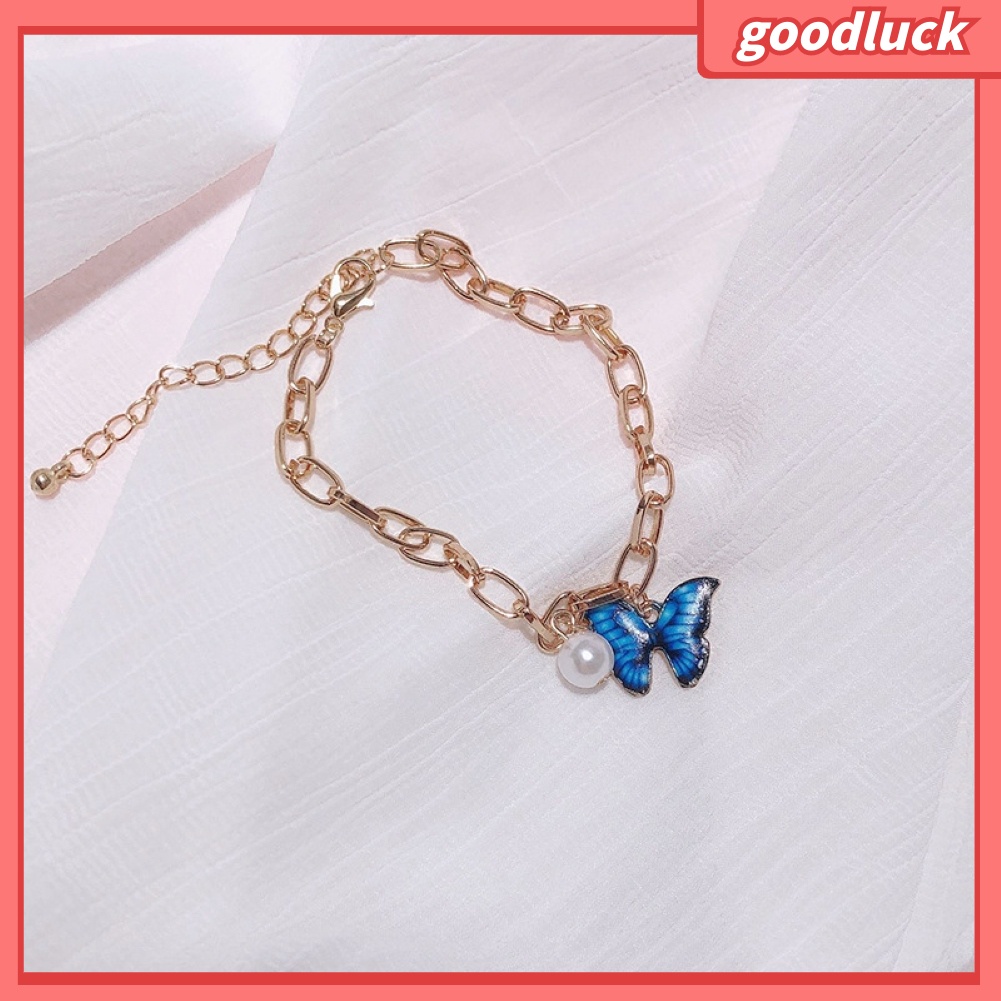 ps/Fashional Women Multicolor Butterfly Bracelet Faux Pearl Thick Jewelry Gift