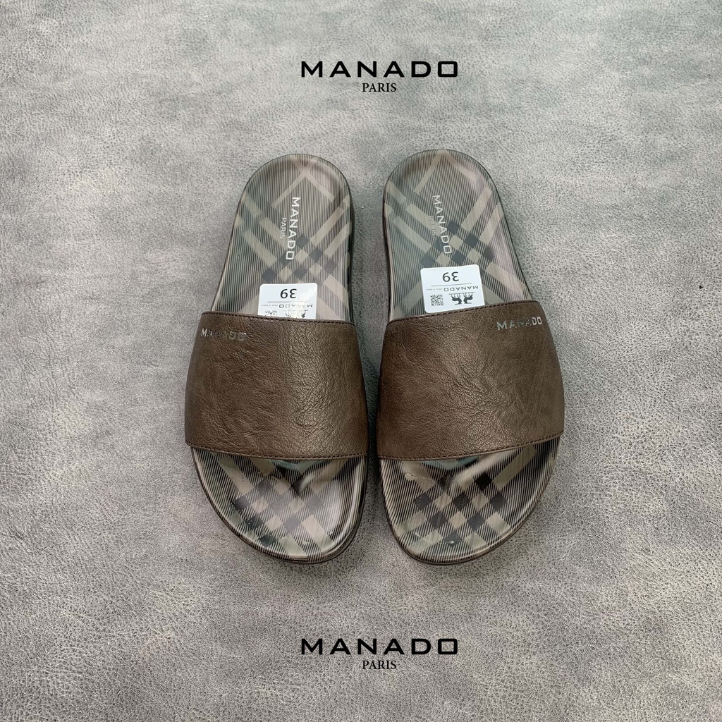 Dép da nam quai ngang cao cấp Manado Mã MND06 fullbox, quai da mềm mại, đế cao su thiết kế chắc chắn