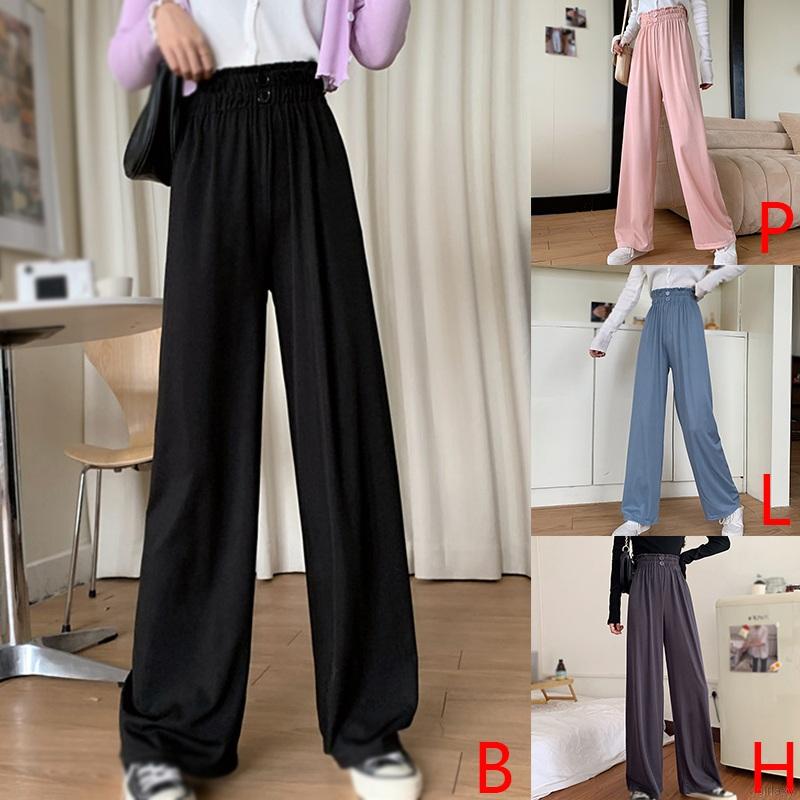 Quần ống rộng eo cao màu trơn thời trang retro Hàn Quốc cá tính