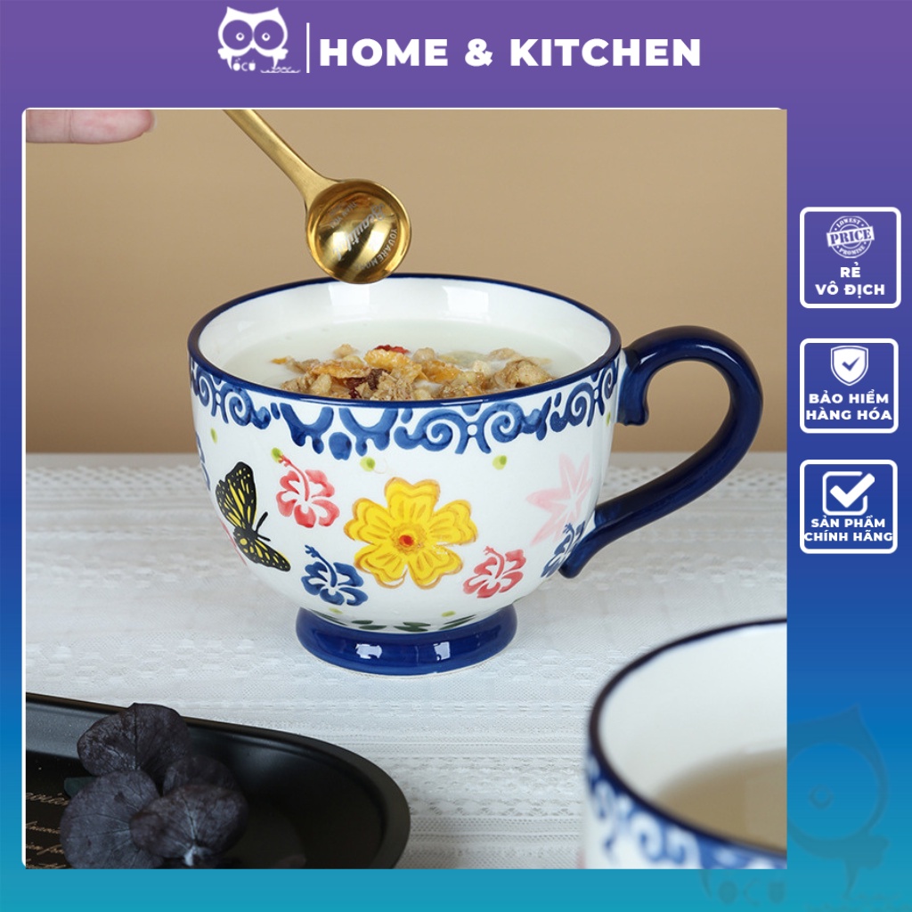 Bộ bát đĩa Hoa bướm Cốc uống trà có quai cầm các kiểu dáng