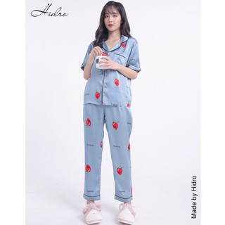 HIDRO Bộ pijama lụa satin tay cộc quần dài