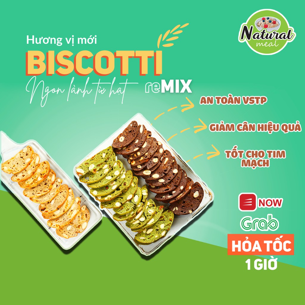 Bánh hạt dinh dưỡng Healthy ăn kiêng, giảm cân Biscotti Macha Chocolate Vani Mix vị Thơm Ngon 250gram - Natural Meal