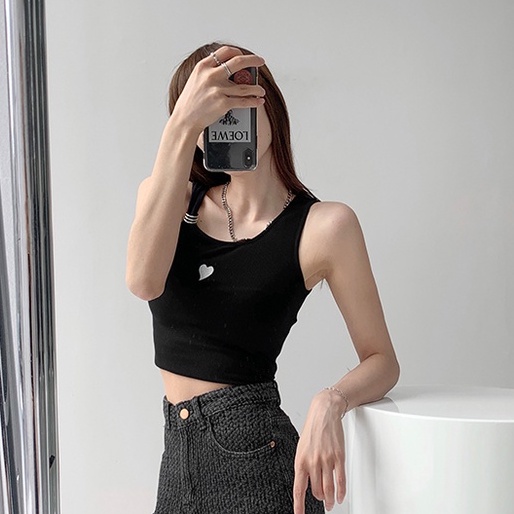 Áo hai dây ZHELIHANGFEI lưng cao thêu họa tiết xinh xắn thời trang dành cho nữ