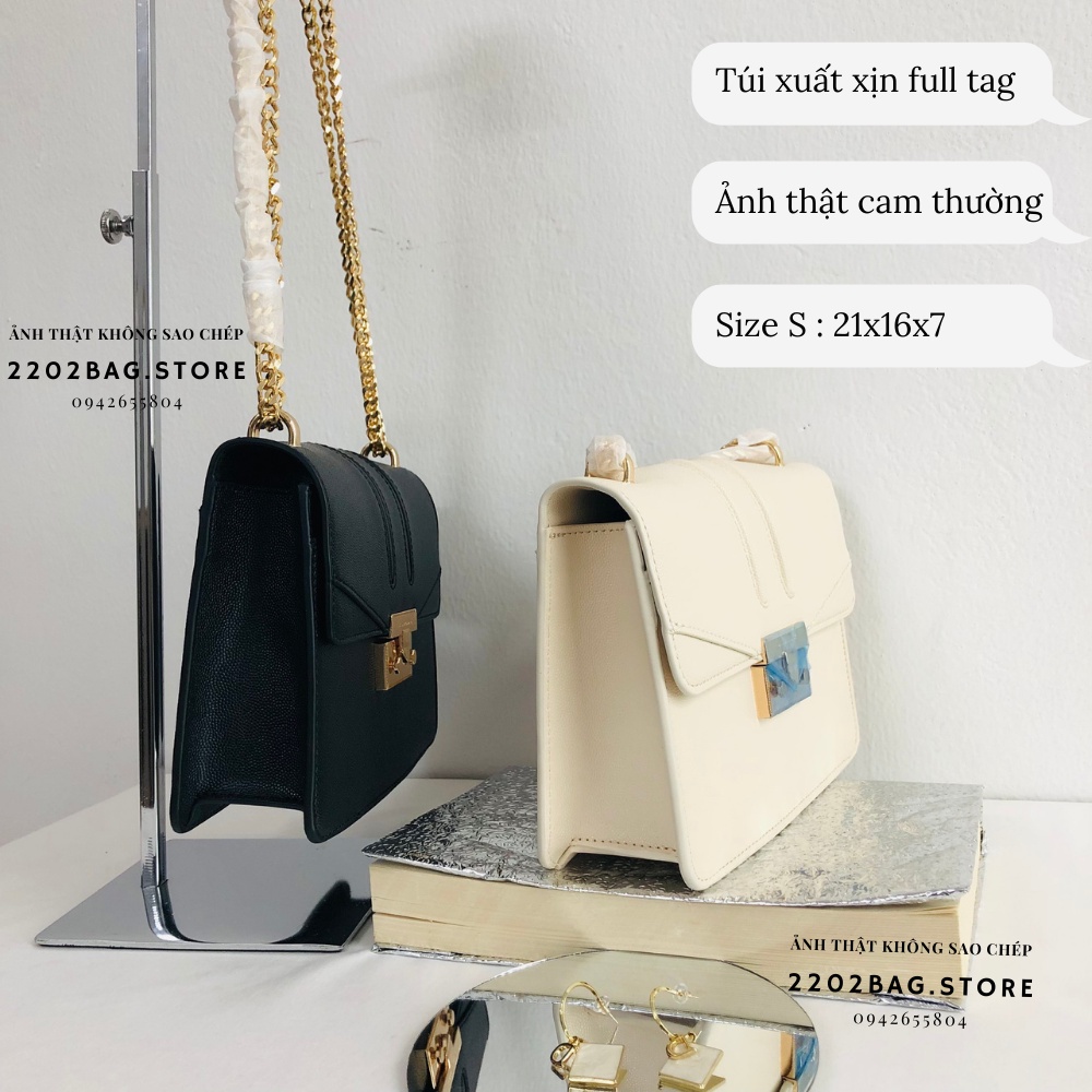 Sẵn túi CnK xuất dư da sần chất lượng nhiều ngăn đeo chéo đeo vai nữ điểm nhấn 2 sọc ảnh video thật
