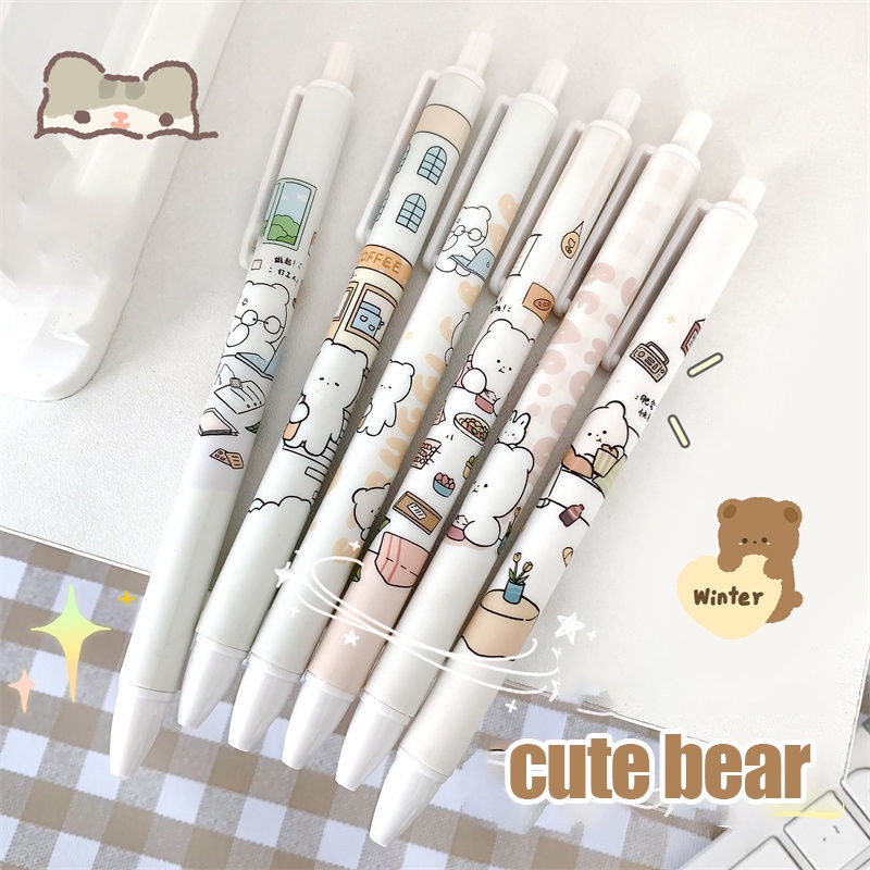 Bút Mực gel Ngòi 0.5mm In Hình Gấu Hoạt Hình Dễ Thương