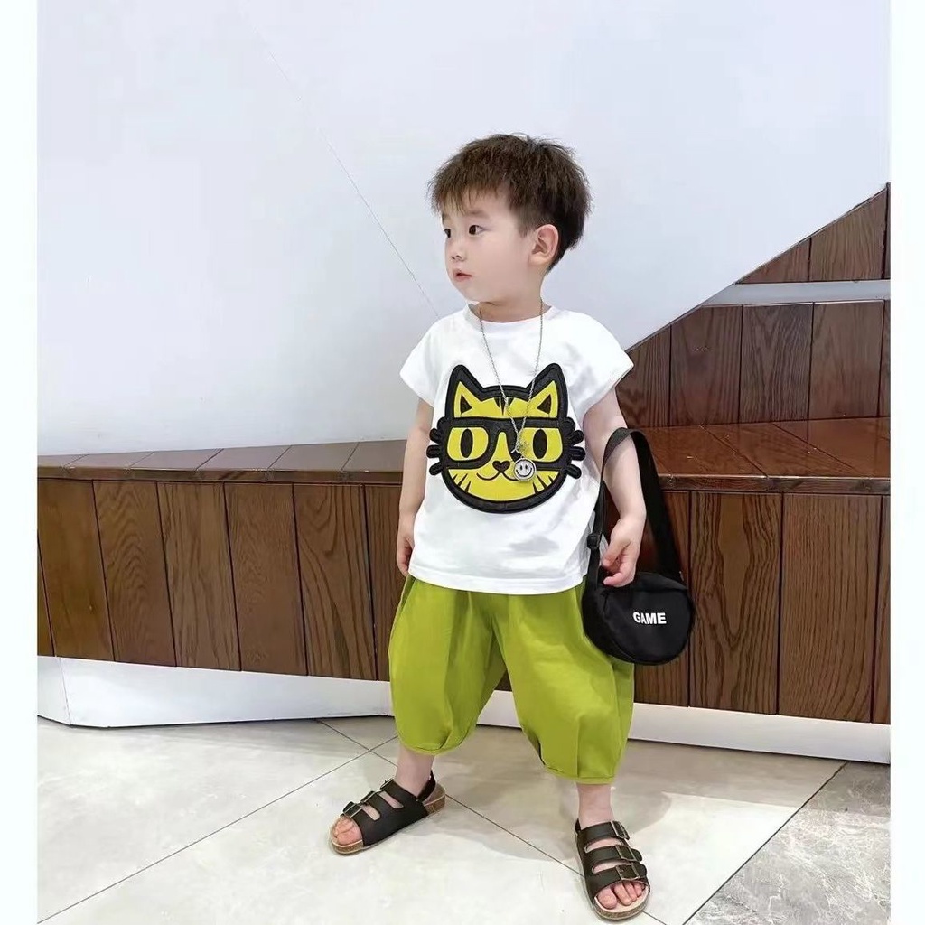 Bộ Áo Sát Nách + Quần Dài Chống Muỗi Thêu Họa Tiết Hoạt Hình Thời Trang Mùa Hè Cho Bé Trai