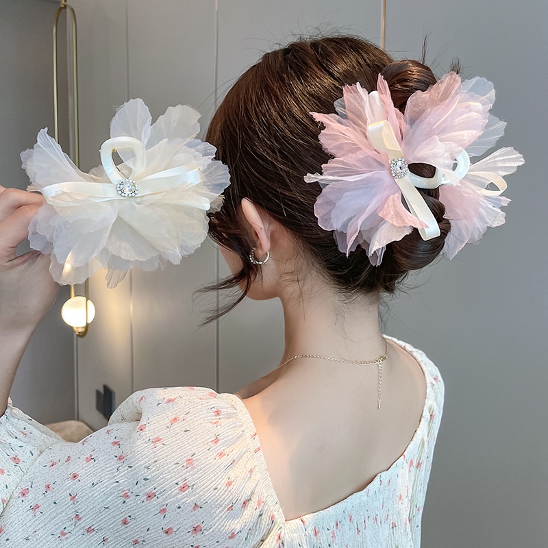 Kẹp Tóc Hình Hoa Nhiều Lớp Đính Nơ Phong Cách Mới