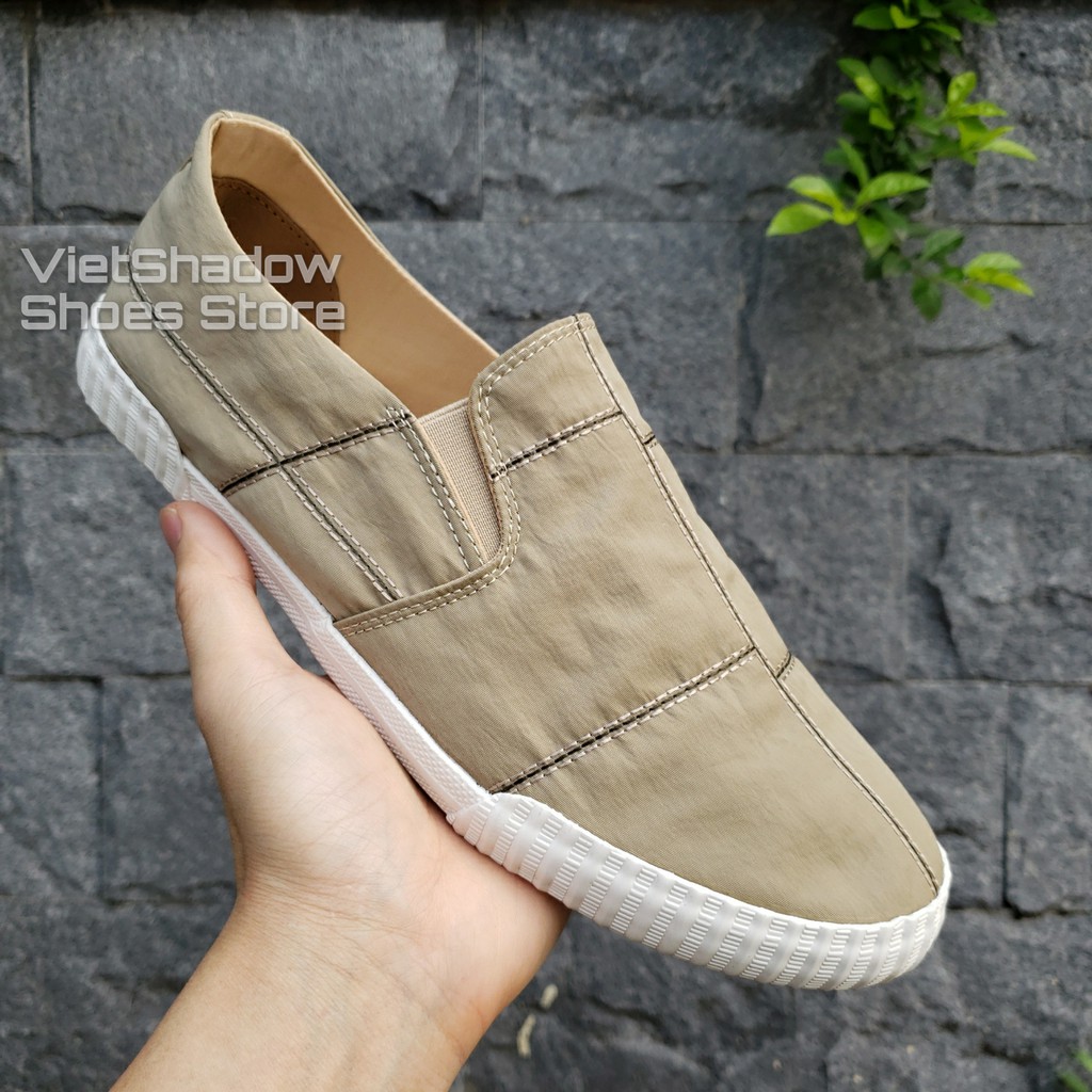 Slip on nam cao cấp BAODA - Bao độc, bao đẹp - Chất liệu vải gió 4 màu đen full, đen trắng, xám và khaki - Mã 9070
