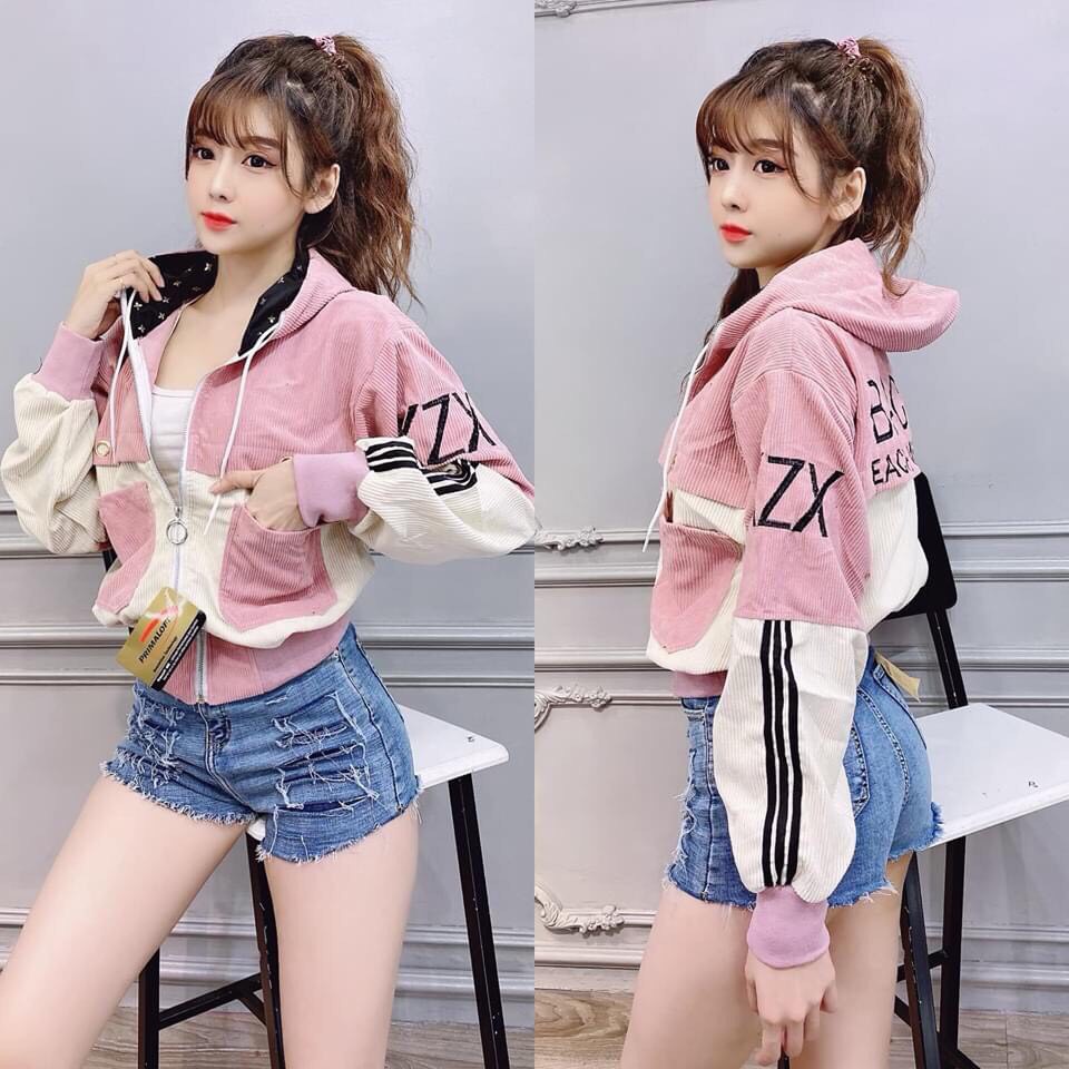 Áo Khoác Dù Nữ Tay phối sọc Form Croptop Siêu Xinh - Freesize dưới 55kg- dù 2 lớp siêu mịn chống nước