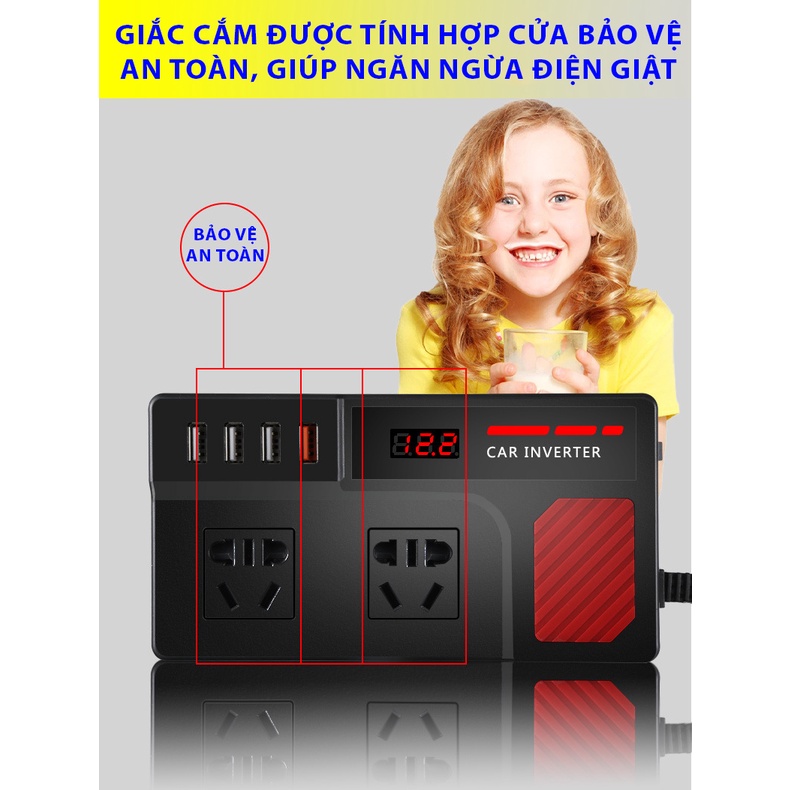 Ổ cắm điện đa năng CAR365VN thông minh 4 cổng USB sạc nhanh 3.0 công suất 200W chống cháy Cao Cấp