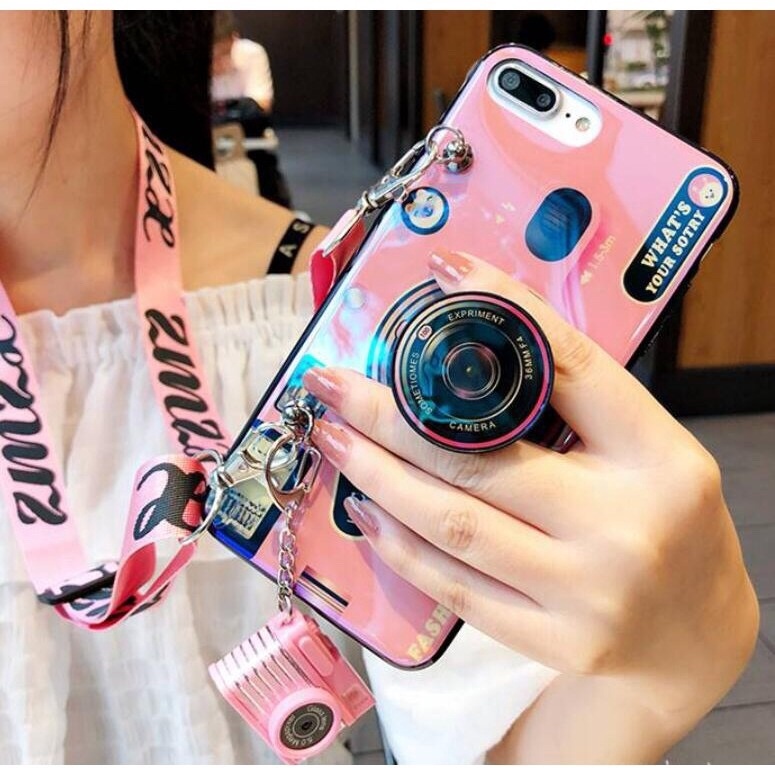 Ốp Điện Thoại Mềm Hình Máy Ảnh Có Giá Đỡ Và Dây Đeo Cho Realme 8i 9i 9 Pro Plus C35 7 5 6 Pro