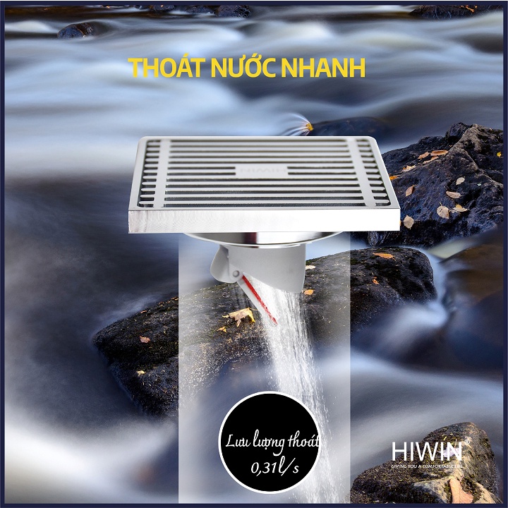 Phễu thoát sàn ngăn mùi hôi thoát nước nhanh đồng mạ crom kích thước 100x100mm HIWIN FD-1451