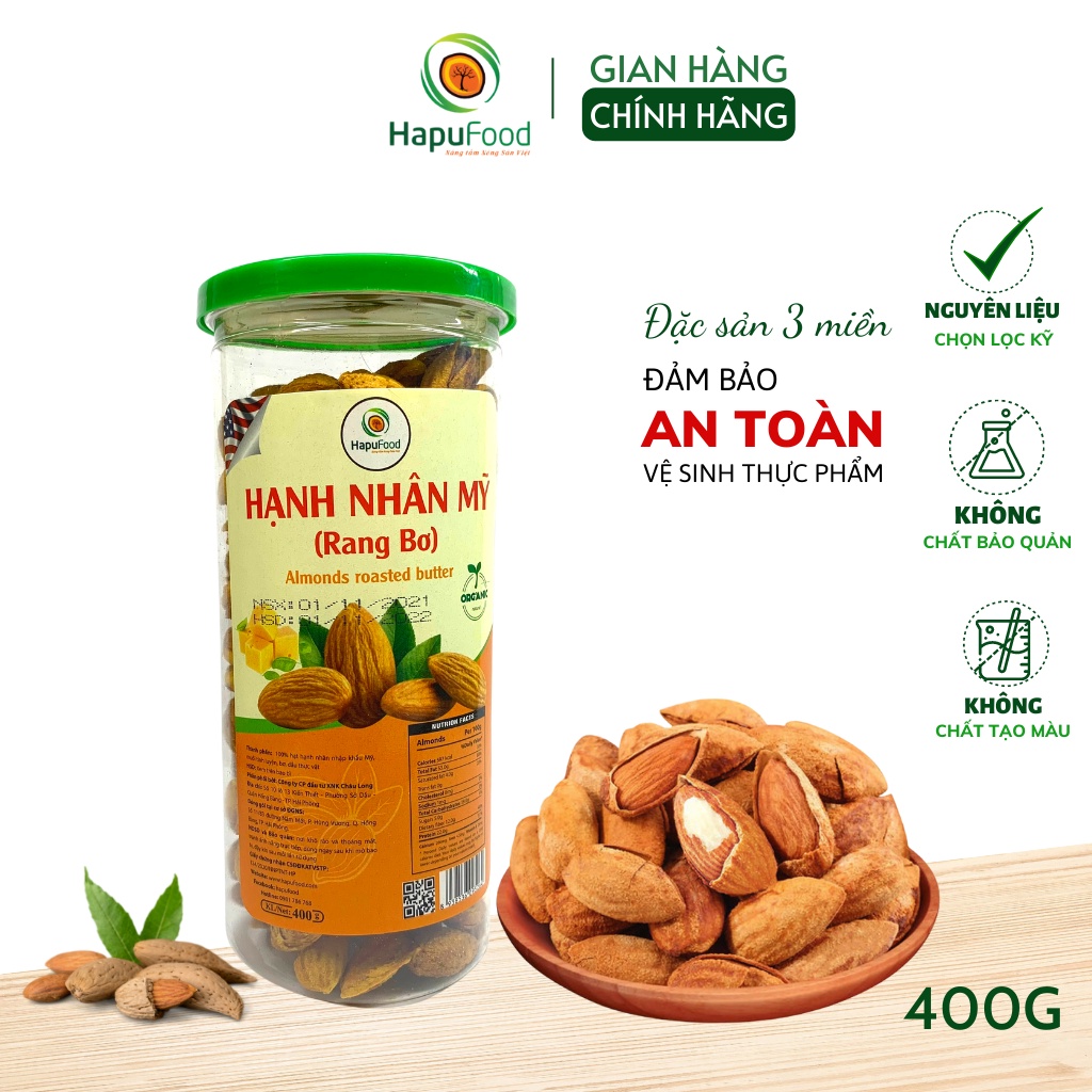 Hạnh nhân Mỹ rang bơ 400g HAPUFOOD thơm ngon, vỏ mỏng, đảm bảo VSATTP