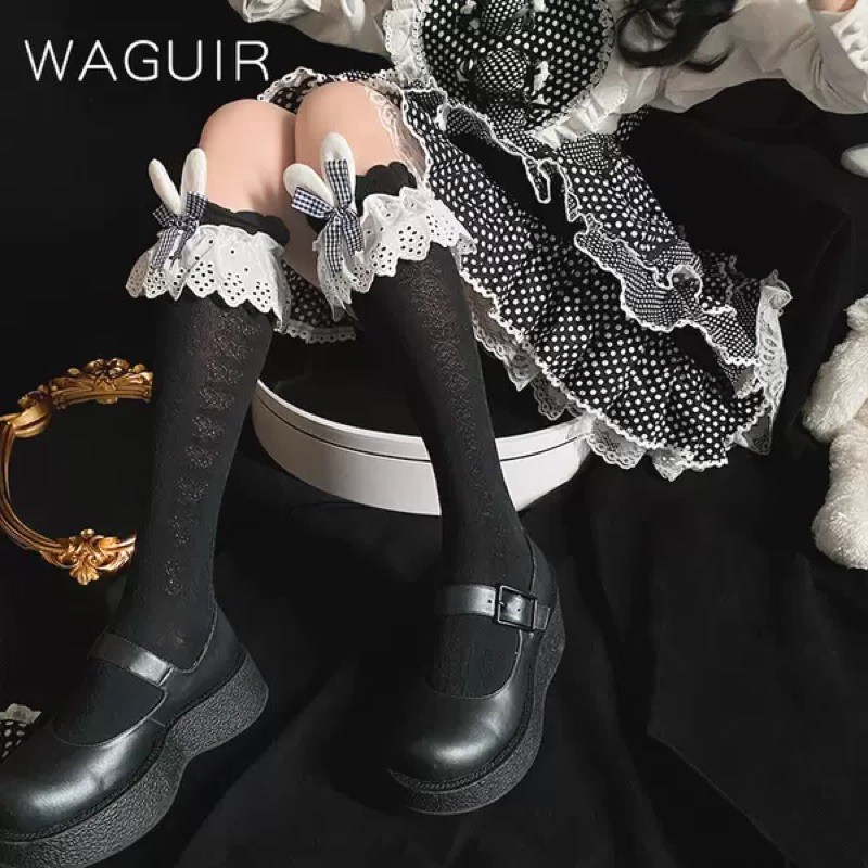 [Order] YASLC0039-Tất lolita Waguir tai thỏ đính nơ kẻ