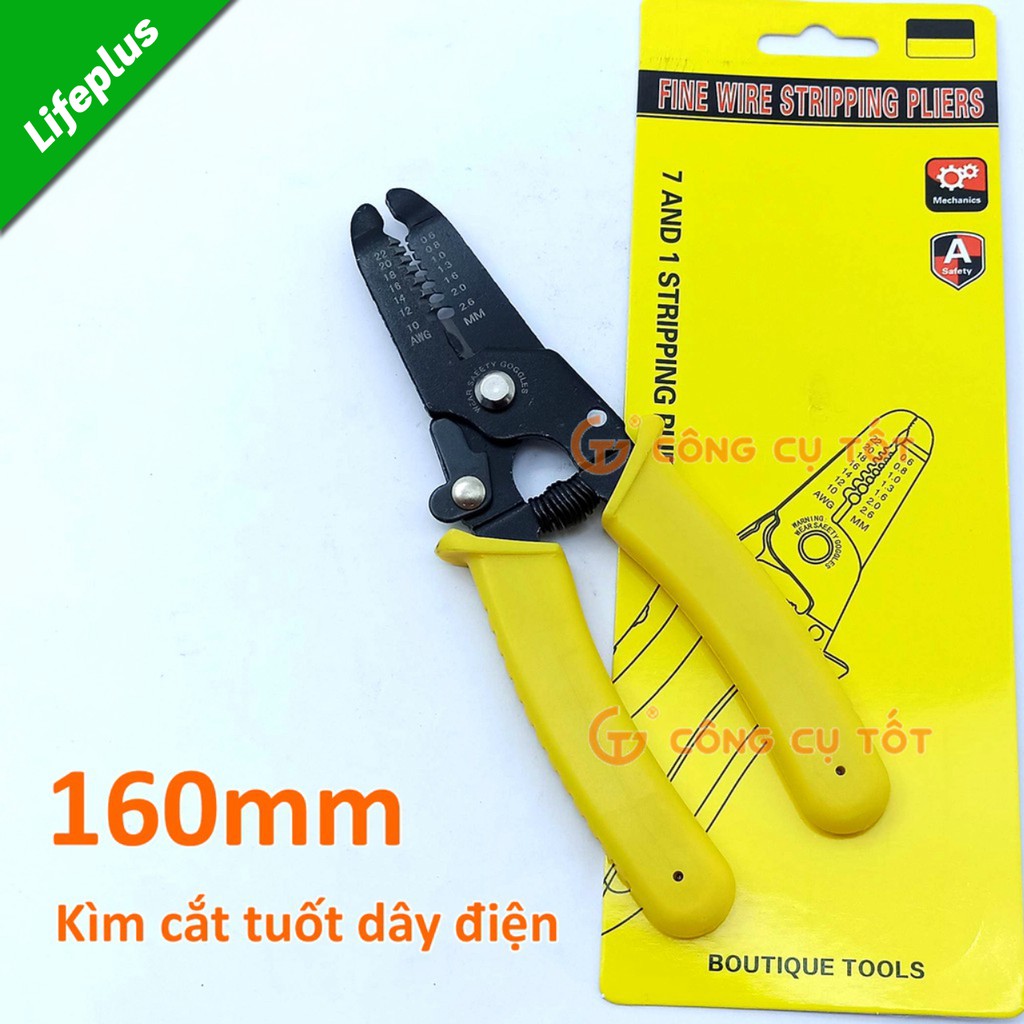 Kìm cắt tuốt dây điện 7 răng lõi Ø0.6 - 2.6mm dài 160mm có khóa an toàn