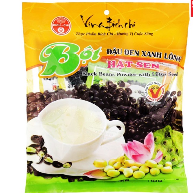 Bột đậu đen xanh lòng hạt sen có đường/ không đường Bích Chi gói 350g