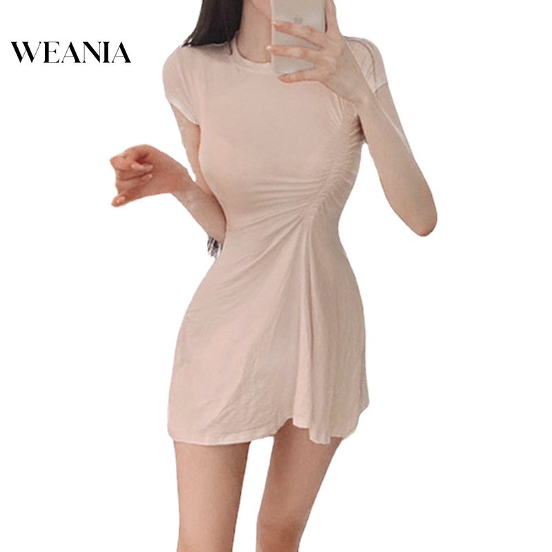 Đầm Cotton Ngắn Tay Xếp Ly Ôm Dáng Gợi Cảm Chất Lượng Dành Cho Nữ