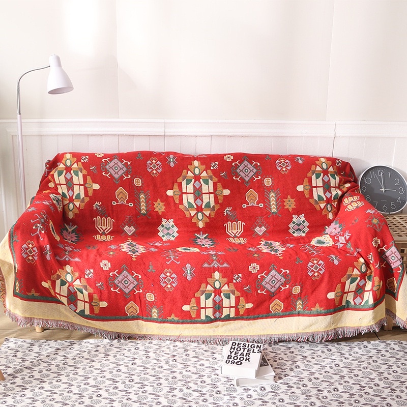 Thảm Trang Trí, Phủ Sofa , Chất Liệu Cotton Dệt 2 Mặt, Mẫu Mã Đa Dạng Vintage, Bôhi